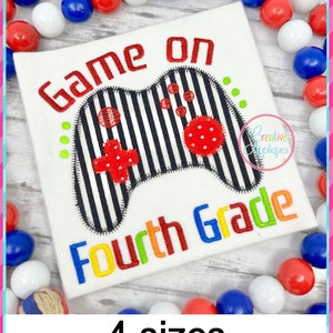 Game On Fourth Grade Applique Machine Embroidery Design 4 sizes, 4th fourth grade applique, gaming applique, gamer applique, zigzag stitch