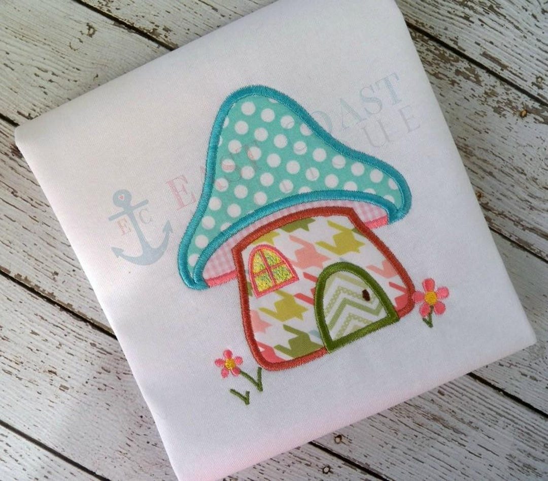 Mushroom House Machine Embroidery Applique Design, Mushroom Applique ...