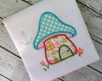 Mushroom House machine embroidery applique design, mushroom applique design, mushroom embroidery design, spring applique