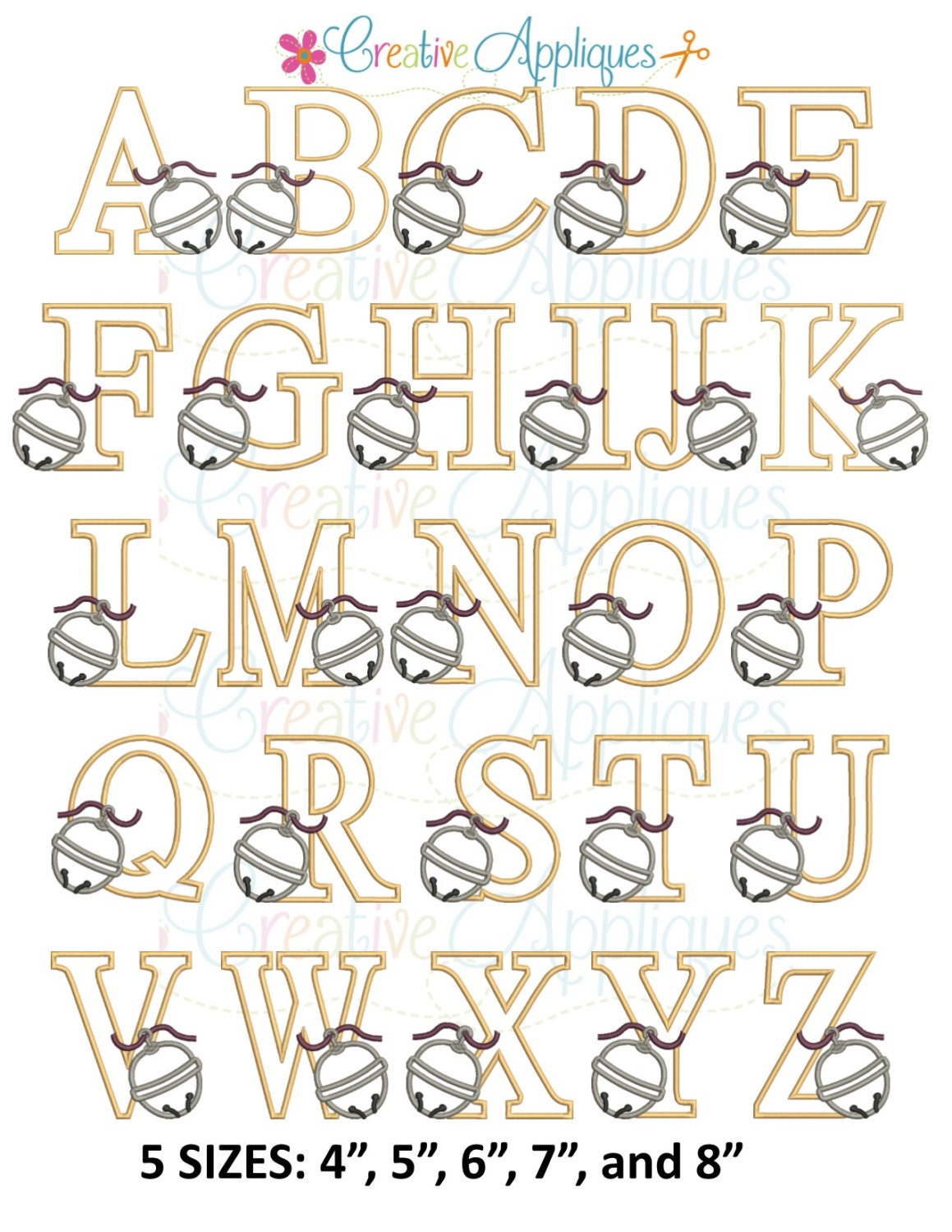 Letter R Sleigh Sleigh Bell Alphabet Letters Set Machine Embroidery Applique Design 5 ...