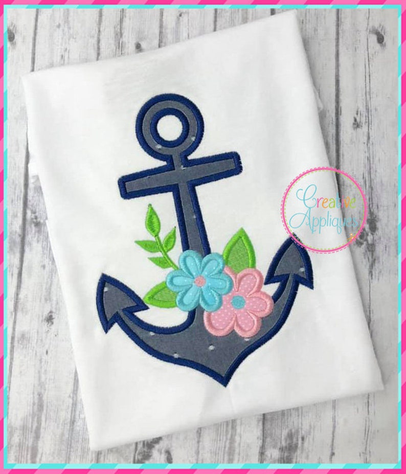 Anchor with flowers machine embroidery applique digital design  etsy Anchor with flowers machine embroidery applique digital design  etsy