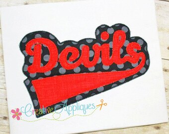 Devils Digital Machine Embroidery Applique Design 6 sizes, devils applique, devils mascot, devils word, devils name, devils team, devils