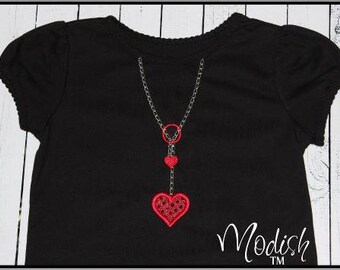 Heart Drop Necklace Applique Design, machine embroidery design, applique design, valentine applique design, heart applique, heart necklace