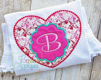 Hart Monogram mantel Dot stoffen Valentine digitale Machine borduurwerk Design 4 maten