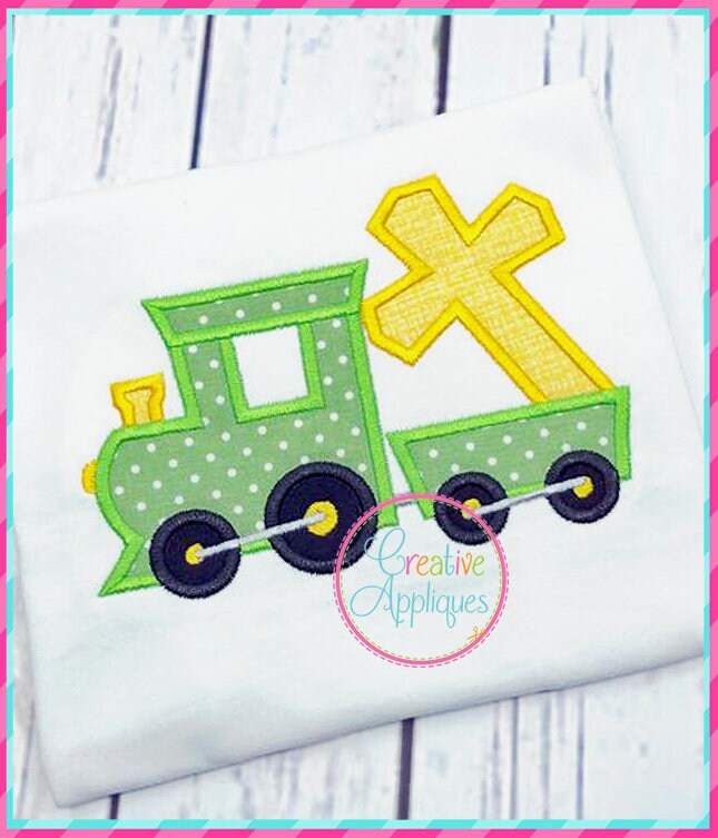 Machine Applique Train Train With Cross Applique Digital Machine Embroidery Design 5 Size ...