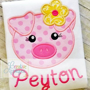Girl Pig Digital Machine Embroidery Applique Design 4 sizes, pig applique, pig embroidery, farm applique, barn applique, sow applique