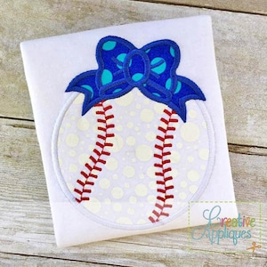 Baseball Softball Bow Digital Machine Embroidery Applique Design 4 Sizes