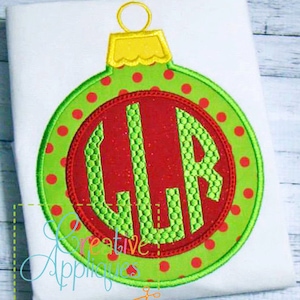 Christmas Ornament Monogram Applique Digital Machine Embroidery Design 4 Sizes, monogram ornament applique, applique ornament