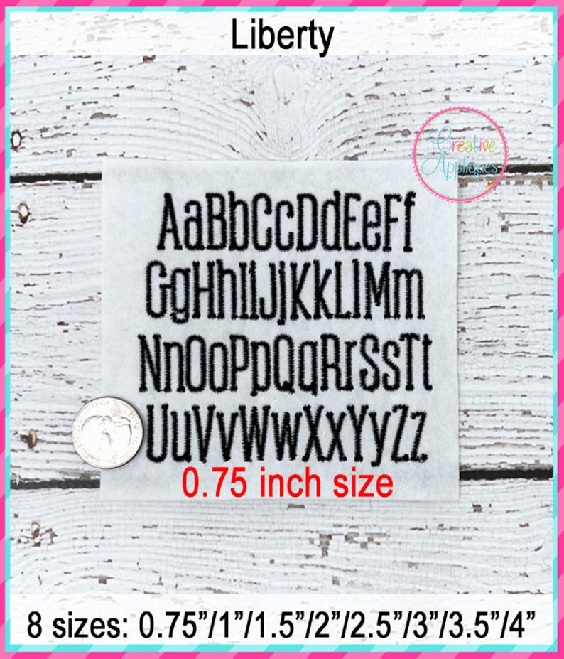 8 Sizes Liberty Embroidery Font Digital Machine Embroidery, A to Z upper and lower case letters, tall embroidery font, skinny font image 4