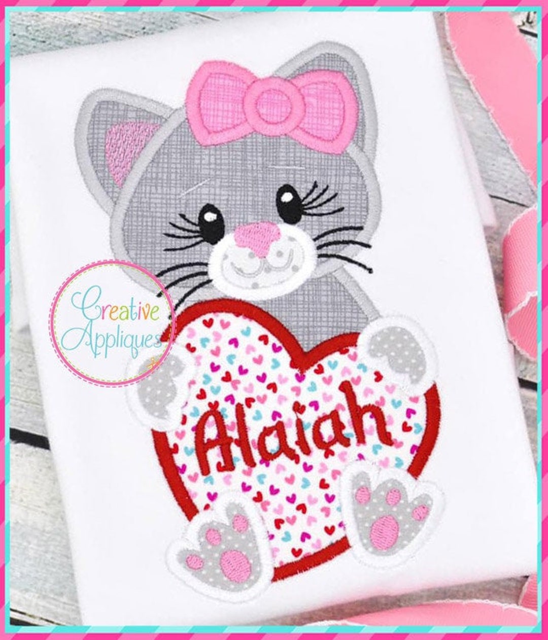 Valentine Kitty Cat Girl Digital Machine Embroidery Applique Design 4 ...