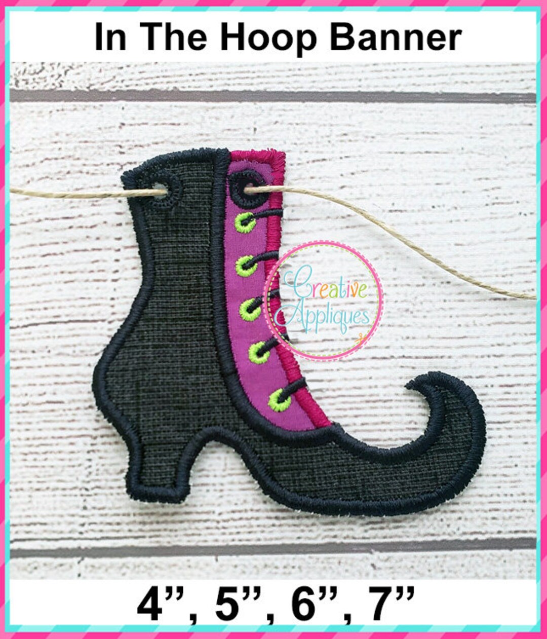 Witch Shoe Banner in the Hoop Machine Embroidery Design 4 Size, in the ...