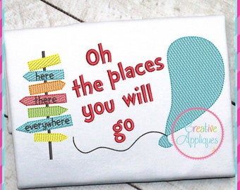 Sketch Stitch Balloon Signs Places Digital Machine Embroidery Design 5 Sizes, going places embroidery,
