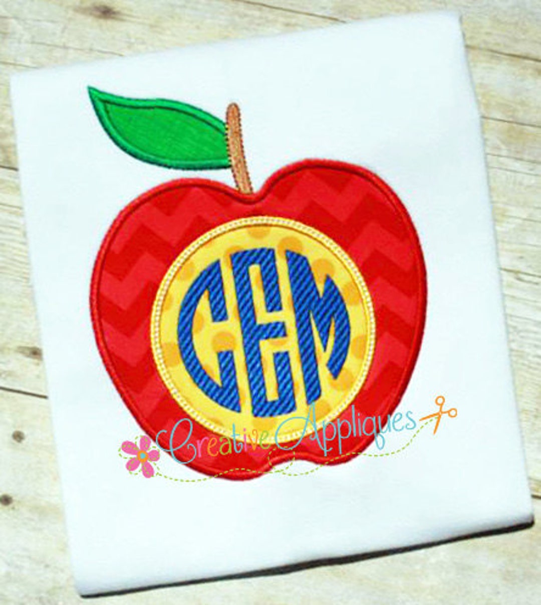 Monogram Apple Digital Machine Embroidery Applique Design 4 - Etsy