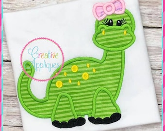 Dinosaur Girl Digital Machine Embroidery Applique Design 5 Sizes, dinosaur applique, dinosaur embroidery, girl dinosaur