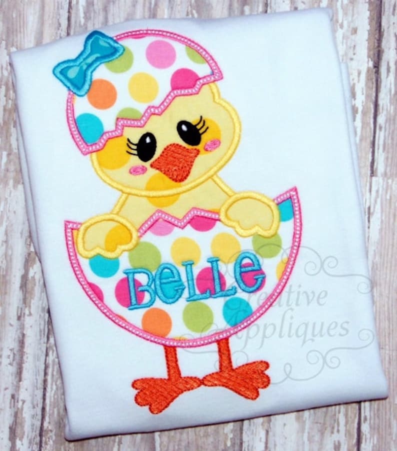 Girl Chick in Easter Egg Applique Digital Machine Embroidery image 1
