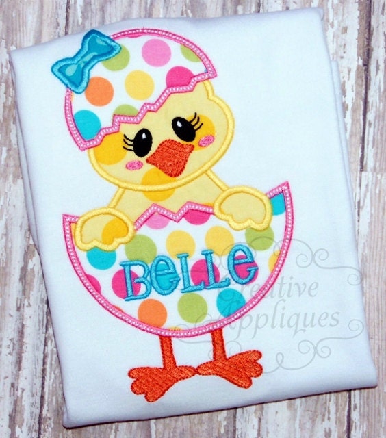 Girl Chick in Easter Egg Applique Digital Machine Embroidery Applique…