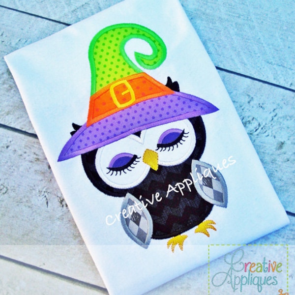 Witch Owl Halloween Machine Embroidery Applique Design 3 Sizes, witch applique, owl applique, witch owl applique, halloween owl applique