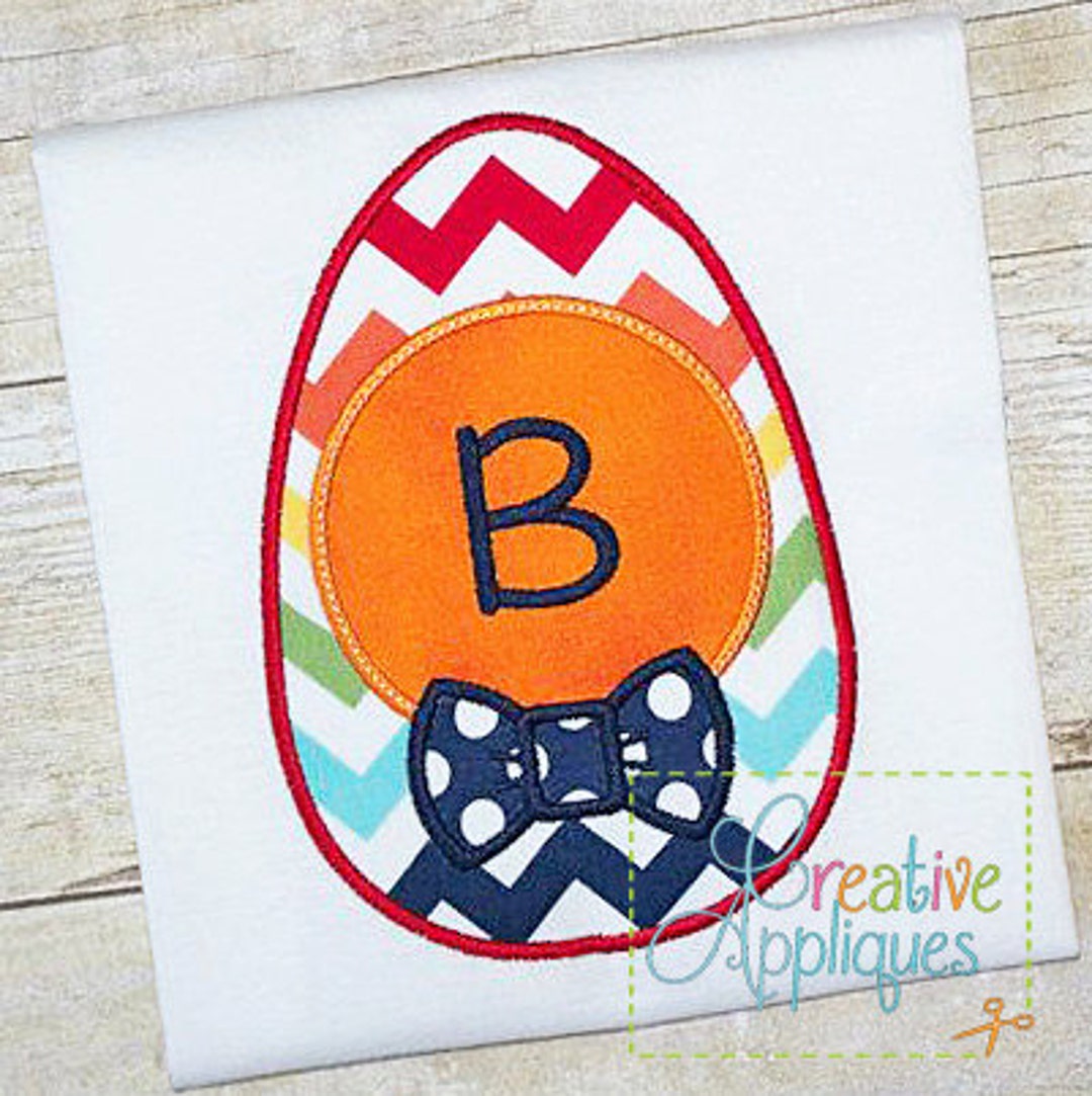 Easter Egg Monogram Bow Tie Applique Machine Embroidery Design 4 Sizes ...