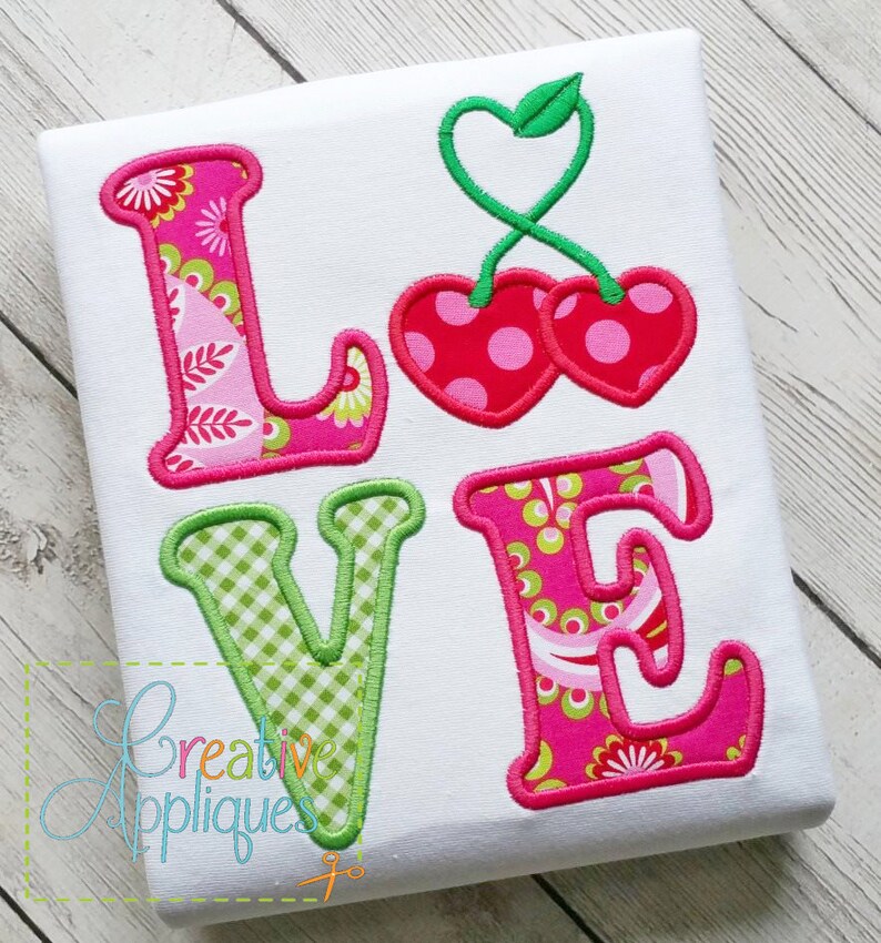 Love Cherries Cherry Applique Machine Embroidery Design 4 Sizes image 1