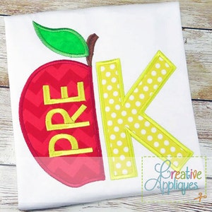 Pre-K Kindergarten Grade Applique Digital Machine Embroidery Applique Design 4 sizes