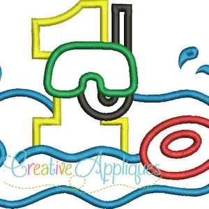 Swim Pool Party Number 1 Birthday Applique Digital Machine Embroidery ...