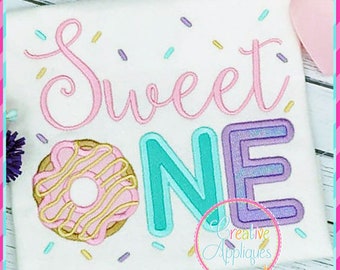 Sweet One Doughnut Applique Machine Embroidery Design 4 Sizes, 1st birthday embroidery, donut applique, first birthday applique