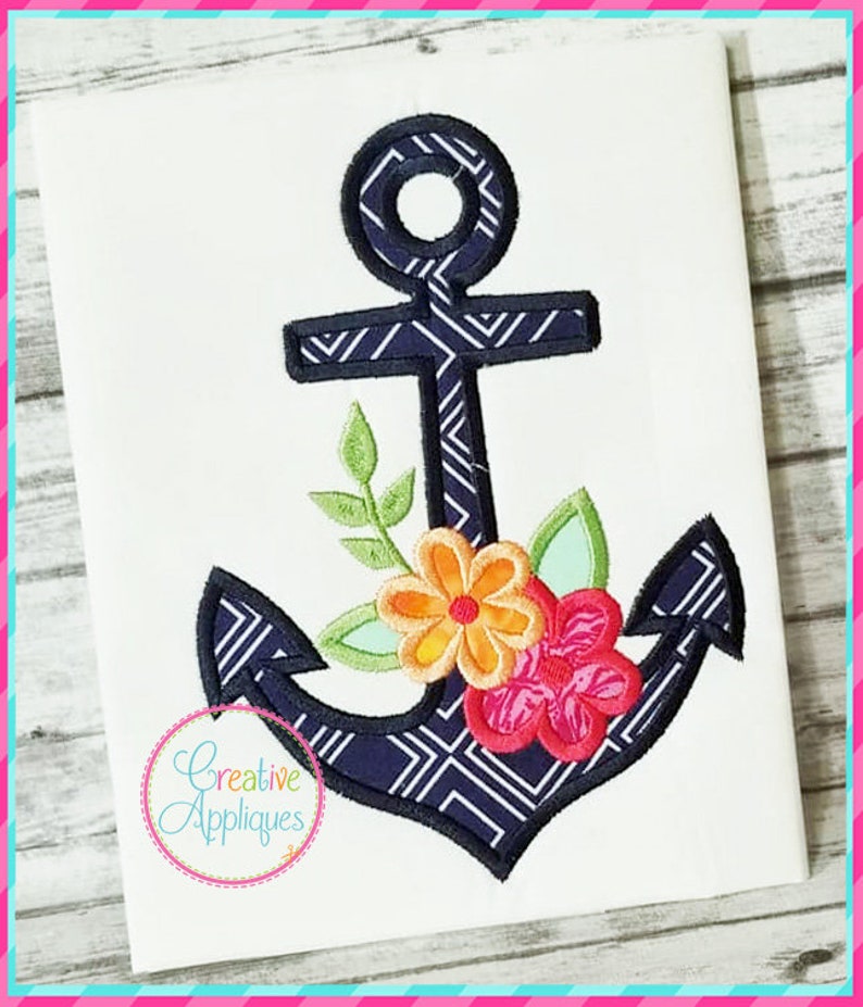 Anchor with flowers machine embroidery applique digital design  etsy Anchor with flowers machine embroidery applique digital design  etsy