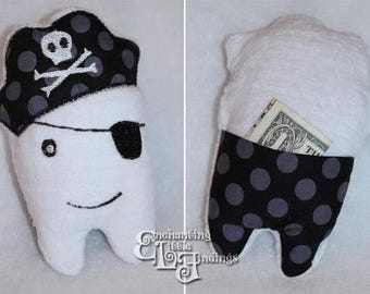 Pirate Tooth Pillow In The Hoop Design, Tooth Fairy Pillow, In the hoop machine embroidery design,