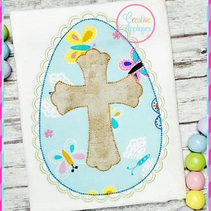 Bean Stitch Cross inside Easter Egg Digital Machine Embroidery Applique Design 4 Sizes, cross applique, easter egg applique, easter applique
