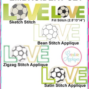 Love Soccer Set Machine Embroidery Applique Design 5 Sizes