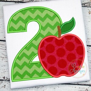 Apple 2 Two Second 2nd Birthday Digital Machine Embroidery Applique Design 4 Sizes, apple birthday, second birthday,  2nd birthday applique