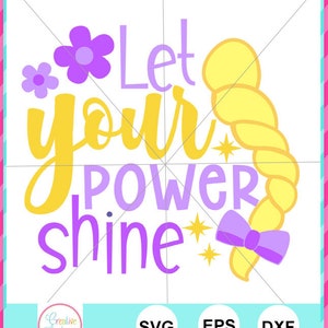 Puede incluir: Deja que tu poder brille, un diseño amarillo y morado con una trenza y flores. Este diseño es perfecto para un proyecto artesanal, como una camiseta o una bolsa de mano.