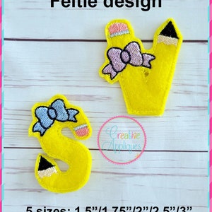 Pencil Bow Alphabet Feltie Design 5 size Digital Machine Embroidery Design, alphabet pencil feltie, alphabet feltie EMBROIDERY DESIGN