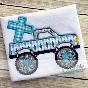 Easter Cross Monster Truck Applique digitale Maschine Stickerei Design 4 Größen