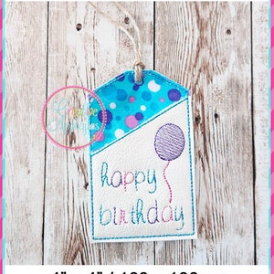 Happy Birthday In The Hoop Gift Card Holder Embroidery Design, Gift Card Holder, Tag label In the Hoop Machine Embroidery Design, gift Card