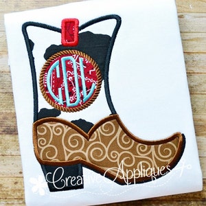 Bota campera Monogram Digital máquina bordado apliques diseño 4 tamaños Natural círculo monograma bordado Font