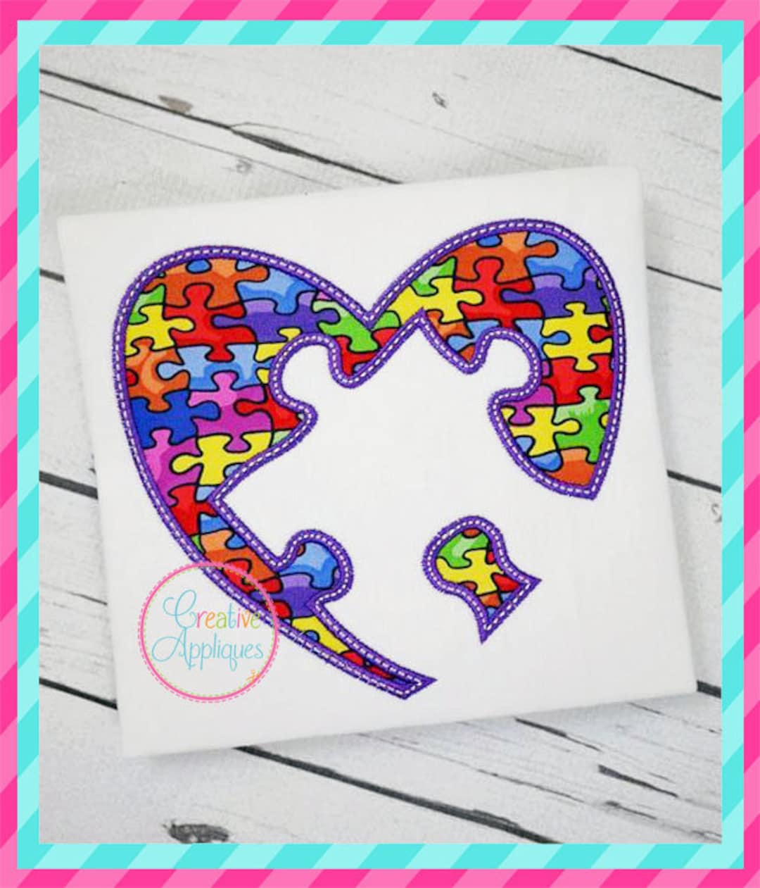 Heart Puzzle Piece Autism Awareness Support Digital Machine Embroidery ...