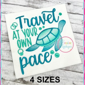 Reise in deinem eigenen Tempo Stickdatei 4 Größen, Ozean Stickdatei, Meer Stickerei, Strand Stickerei, Sommer Stickdatei, Schildkröte Stickerei