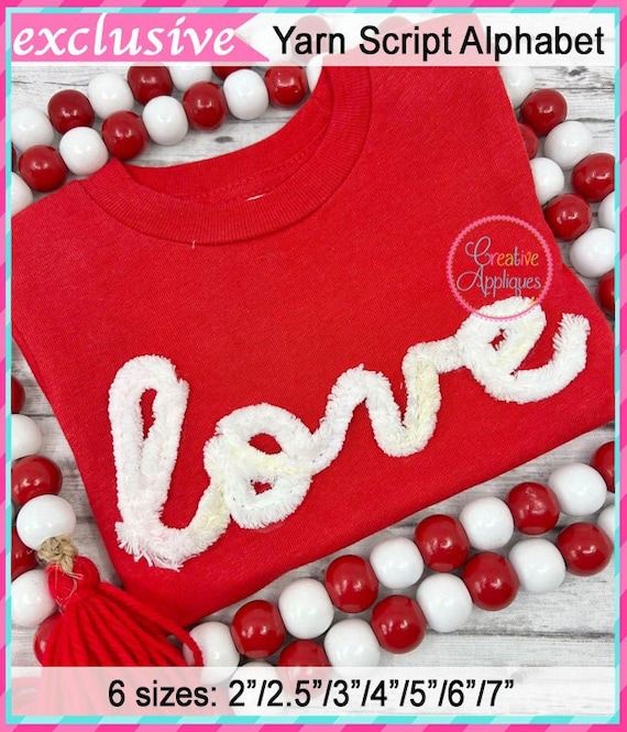Script Yarn Alphabet Embroidery Machine Design 7 Sizes! applique letters, 2" thru 7", faux chenille letters, upper and lower case