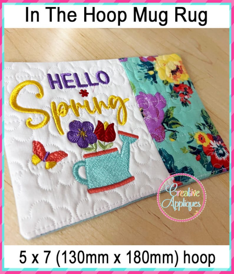 Hello Spring Mug Rug in the Hoop Machine Embroidery Design Etsy