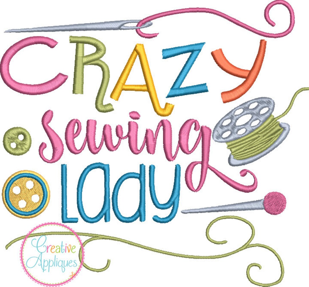Crazy Sewing Lady Digital Machine Embroidery Design 4 Sizes, Sewing Embroidery, Craft Embroidery