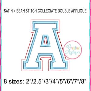 Collegiale dubbele stoffen Alfabetletters A tot en met Z, Machine borduurwerk stoffen ontwerp 2" tot 8", 8 maten, varsity letters, atletisch
