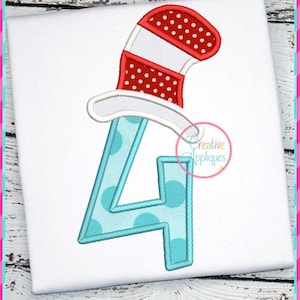 Crazy Striped Hat Applique Number Set 1 to  9, Applique Machine Embroidery Design 5 Sizes, numbers applique, applique numbers, 4&quot; thru 8&quot;