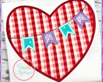 Heart Flags Machine Embroidery Applique Design 4 Sizes, heart banners applique, valentine heart applique, heart embroidery