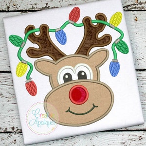 Reindeer with Lights Applique Digital Machine Embroidery Design 4 Sizes, reindeer applique, reindeer