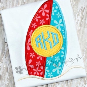 Surfboard Monogram Machine Embroidery Applique Design