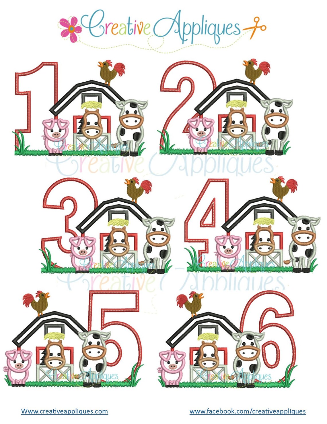 Barn Birthday Number Set Digital Machine Embroidery Applique Design 4 ...