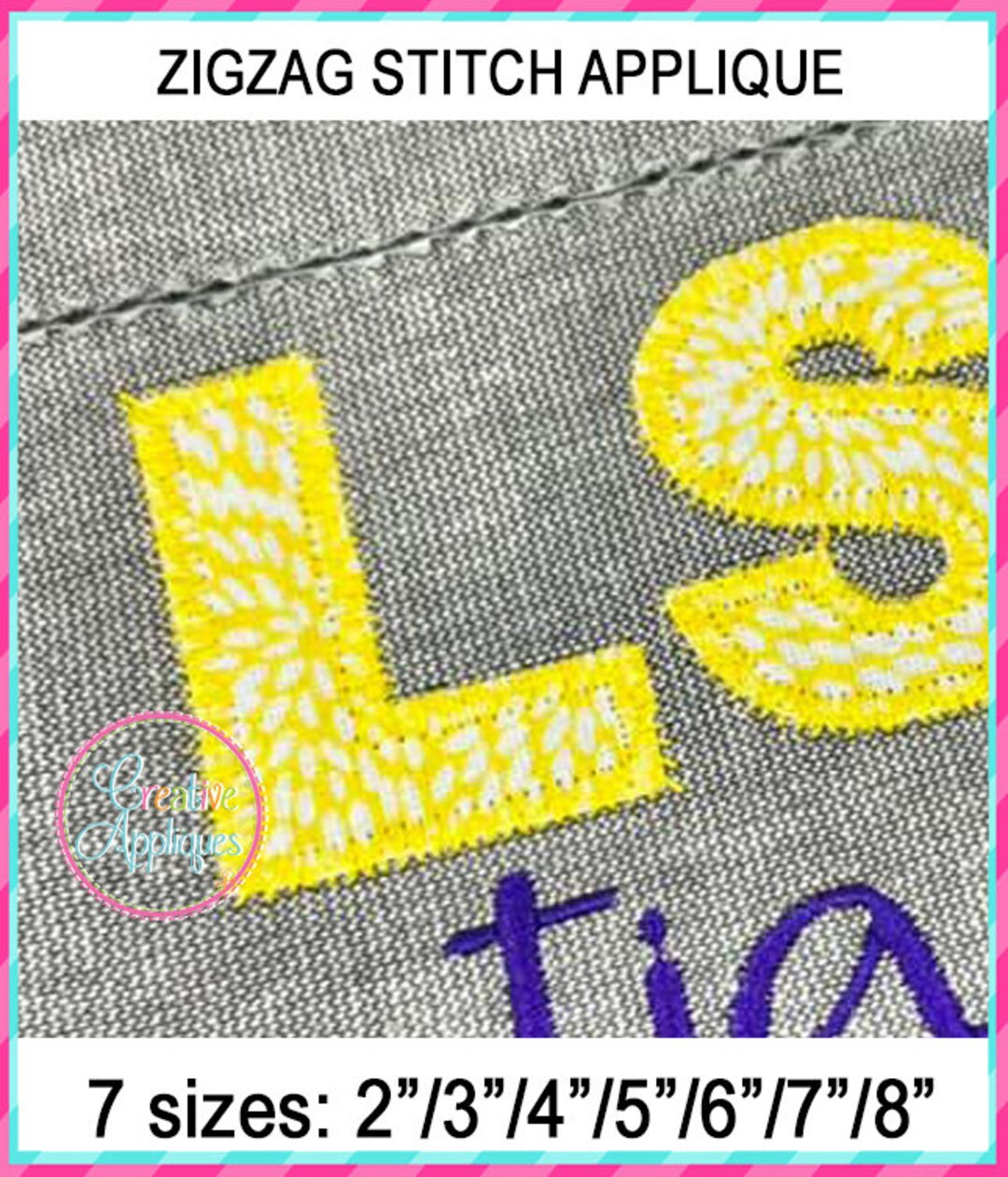 Zigzag Stitch Applique Alphabet Letter Set AZ Machine Embroidery