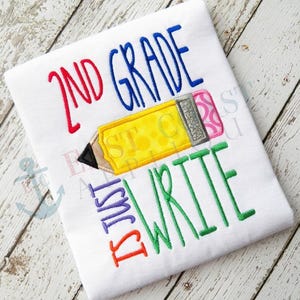Just Write 2nd Grade Applique Design, machine embroidery, machine applique, school applique, school embroidery, pencil applique