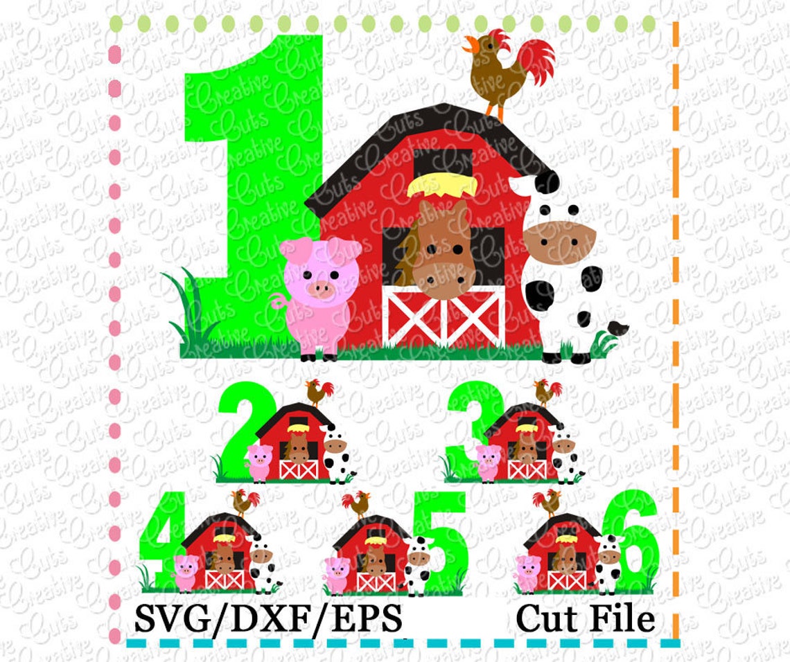 Barn With Animals Birthday Numbers Set Svg Cutting File, Farm Animals ...